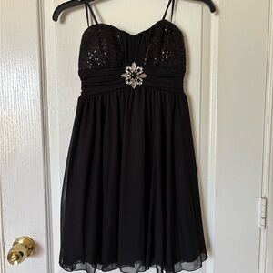 by & by Black Sequin Embellished Babydoll Mini Dress